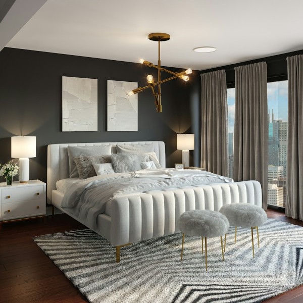 Luxury hotel suite bedroom and living area showing comfort and elegant design