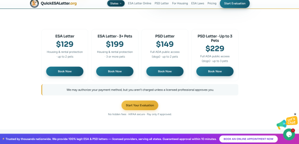 esa letter cost from quickesaletter