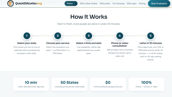 quick esa letter book online appointment