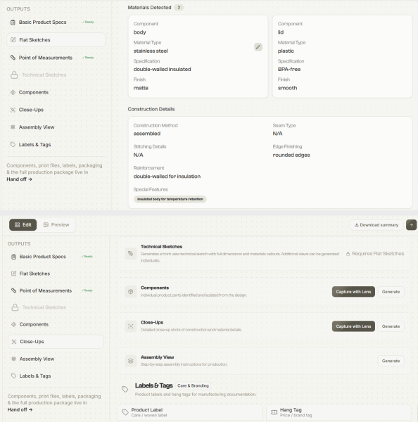 Basic product specs screen listing category, subcategory, weight, and intended use