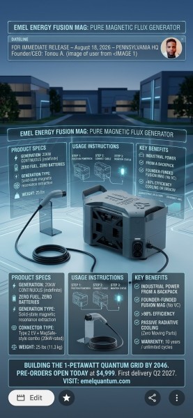Emel Quantum Energy Inc. CEO Tonou A. Unveils 20kW Fusion Mag Generator From Pennsylvania Headquarters