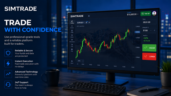 Pocket Option trading platform displayed on a desktop monitor with a simulated demo balance