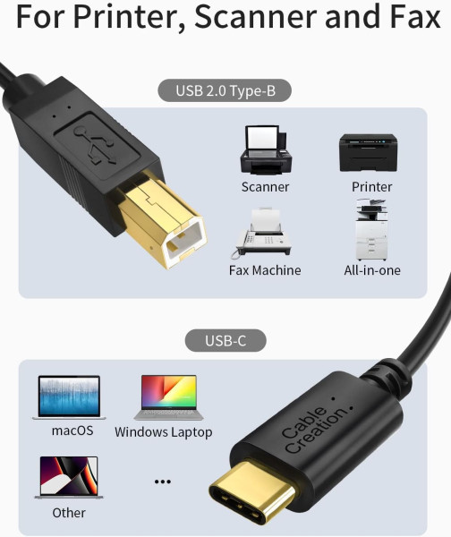Cable Matters USB C Printer Cable (USB C to USB B / USB-C to Printer) in  Black 6.6 Feet