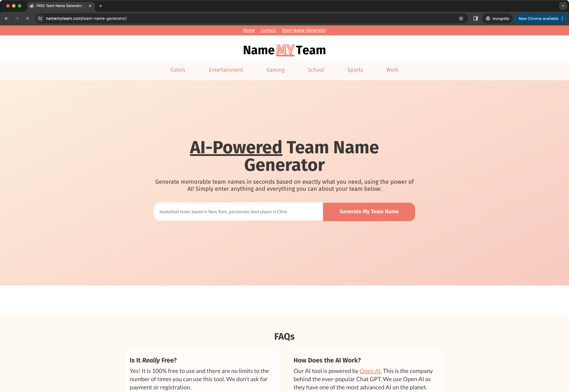 NameMyTeam.com Unveils Revolutionary AI-Powered Team Name Generator